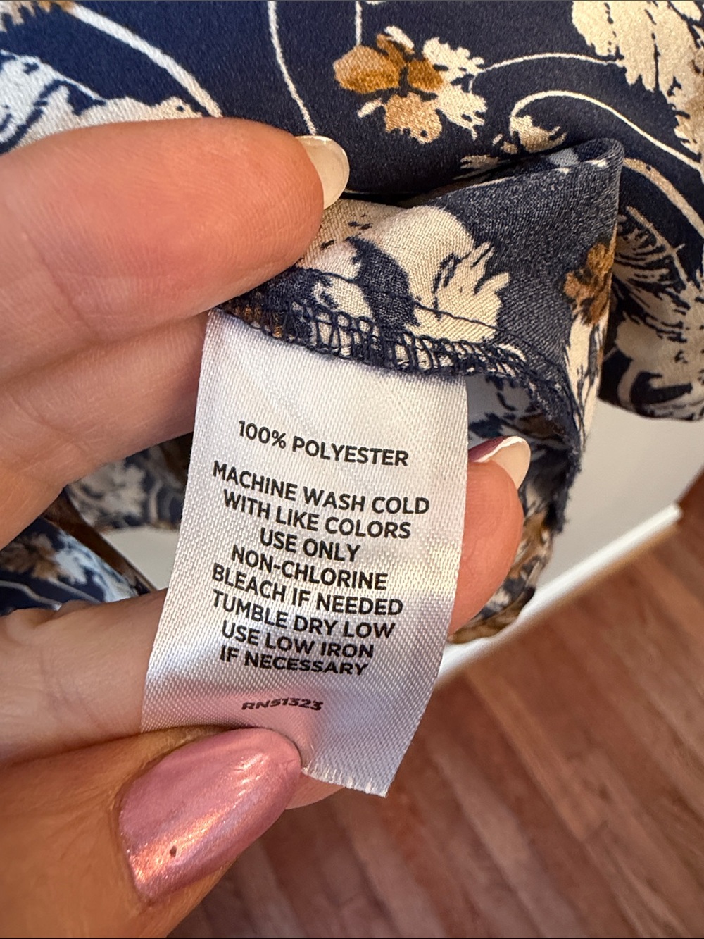 Halogen Navy Blue Floral Satin Top with Gold Accents Size 1X - Picture 3 of 7